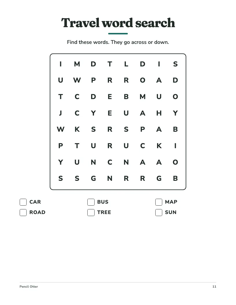 Travel word search